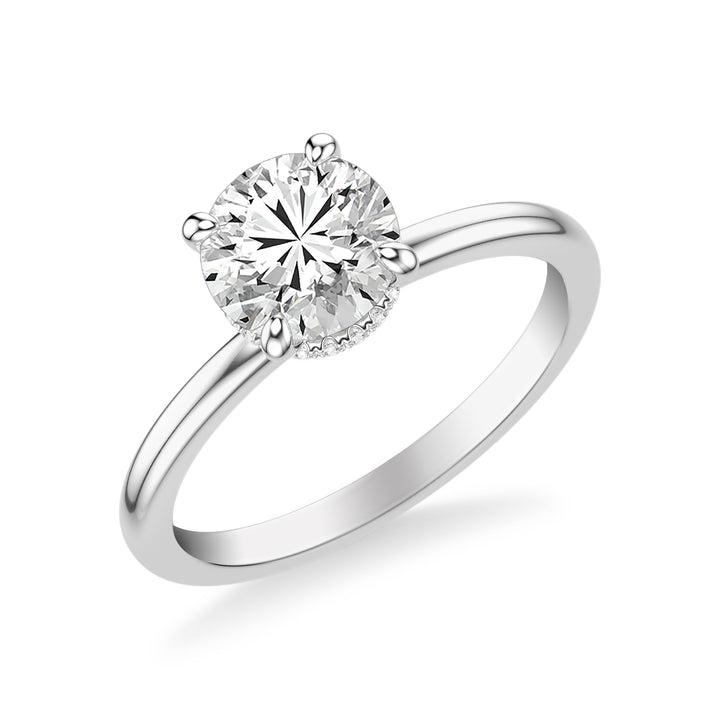 Classic Solitaire Engagement Ring with Diamond Collar and Polished Shank.  Center Stone is not included.