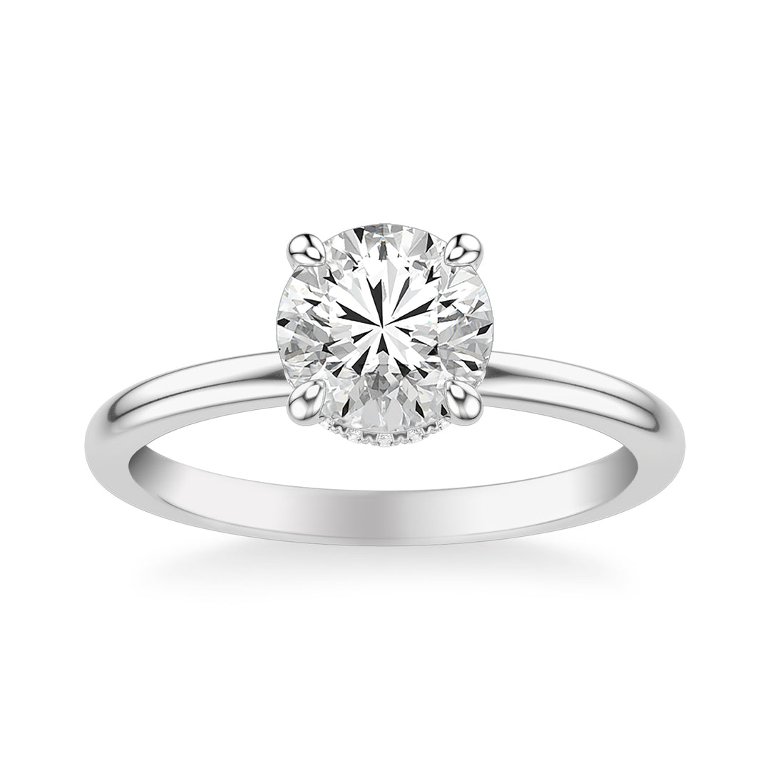 Classic Solitaire Engagement Ring with Diamond Collar and Polished Shank.  Center Stone is not included.