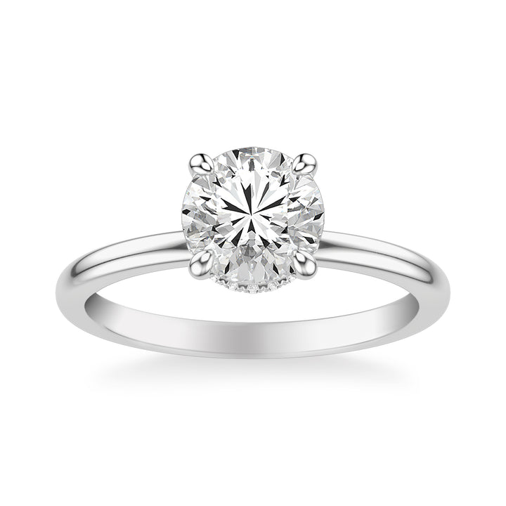 Classic Solitaire Engagement Ring with Diamond Collar and Polished Shank.  Center Stone is not included.