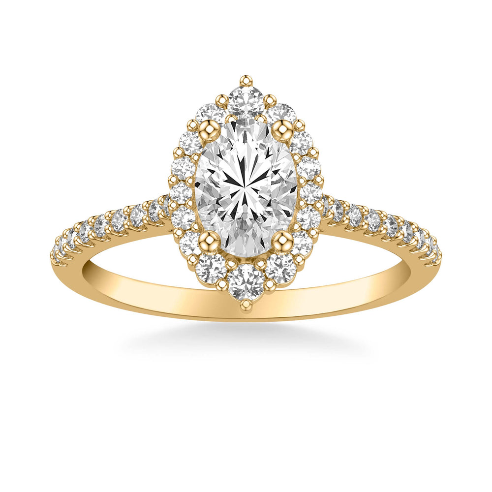 Classic Oval Diamond Halo Engagement Ring with Graduated Diamonds and  Diamond Shank