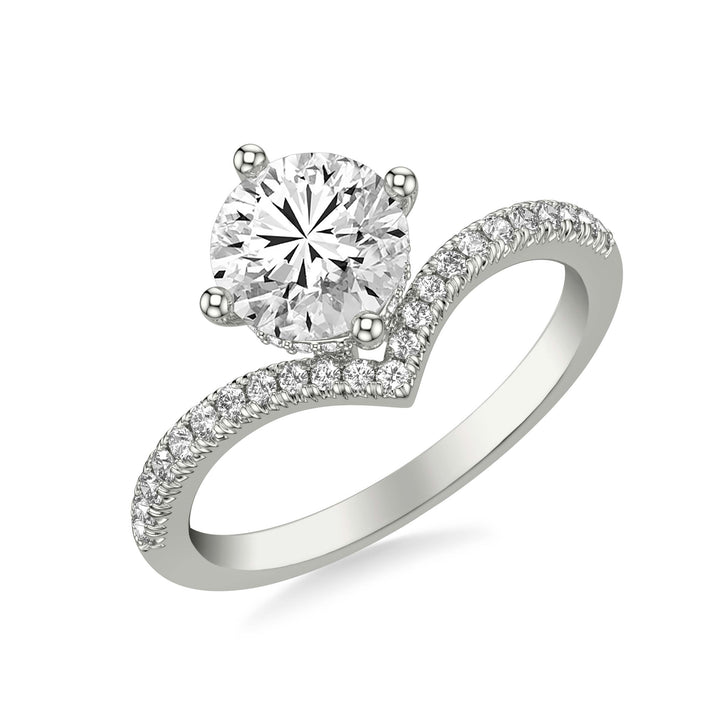 Contemporary Floating Diamond Engagement Ring with V Curved Diamond Shank.  Center Stone is not included.