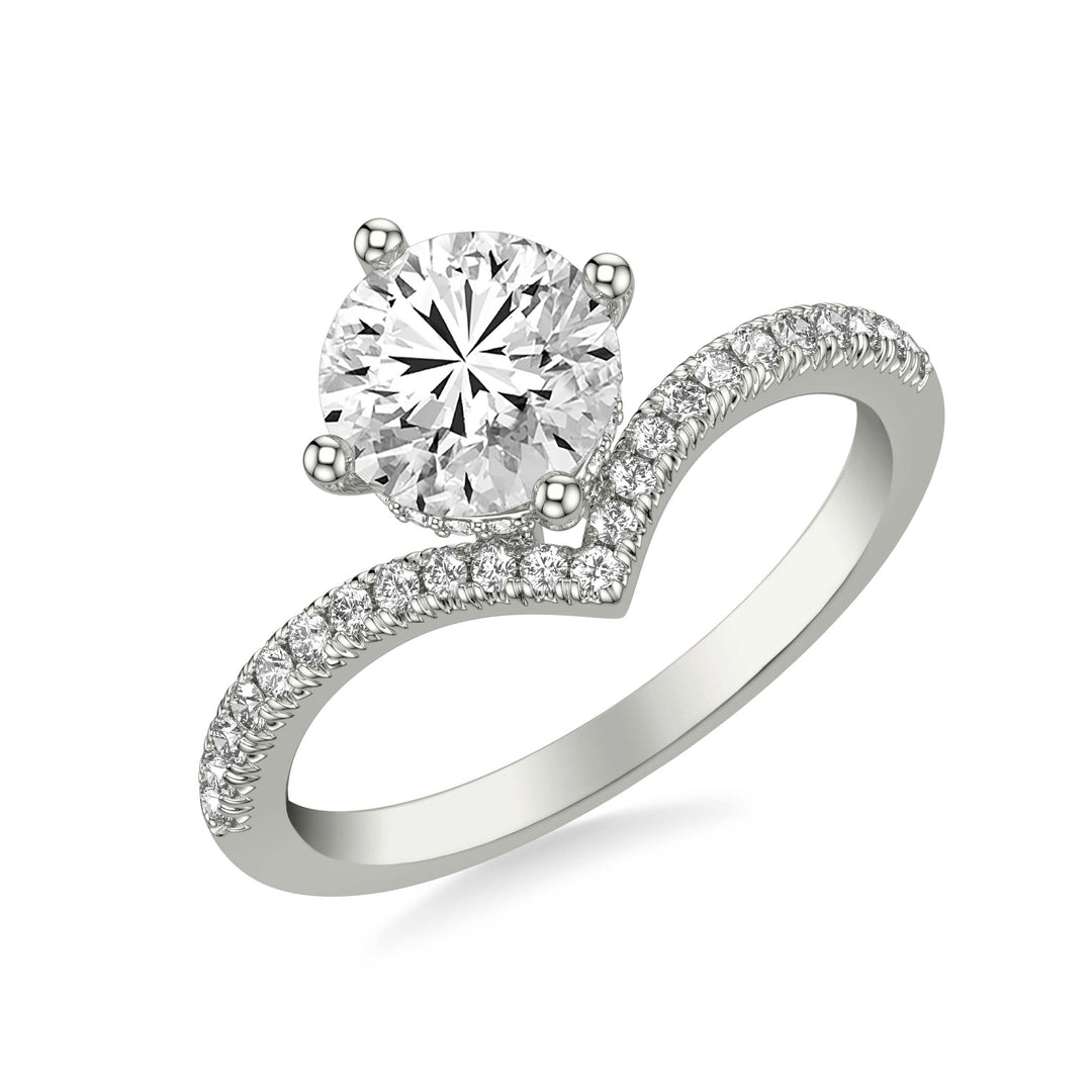 Contemporary Floating Diamond Engagement Ring with V Curved Diamond Shank.  Center Stone is not included.
