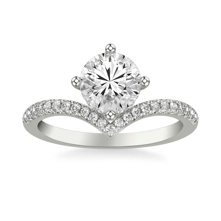 Contemporary Floating Diamond Engagement Ring with V Curved Diamond Shank.  Center Stone is not included.