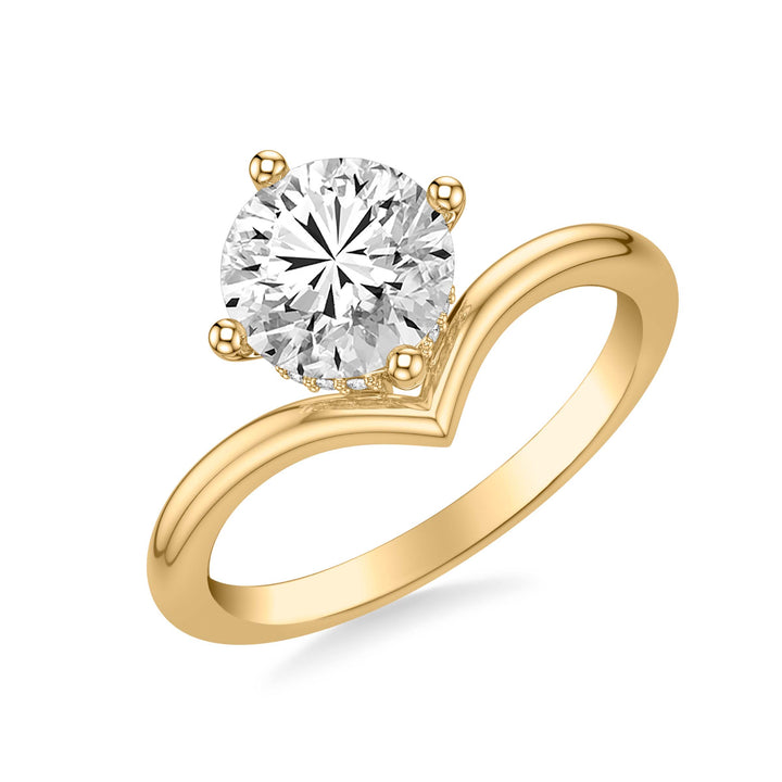 Contemporary Floating Diamond Engagement Ring with V Curved Polished Shank