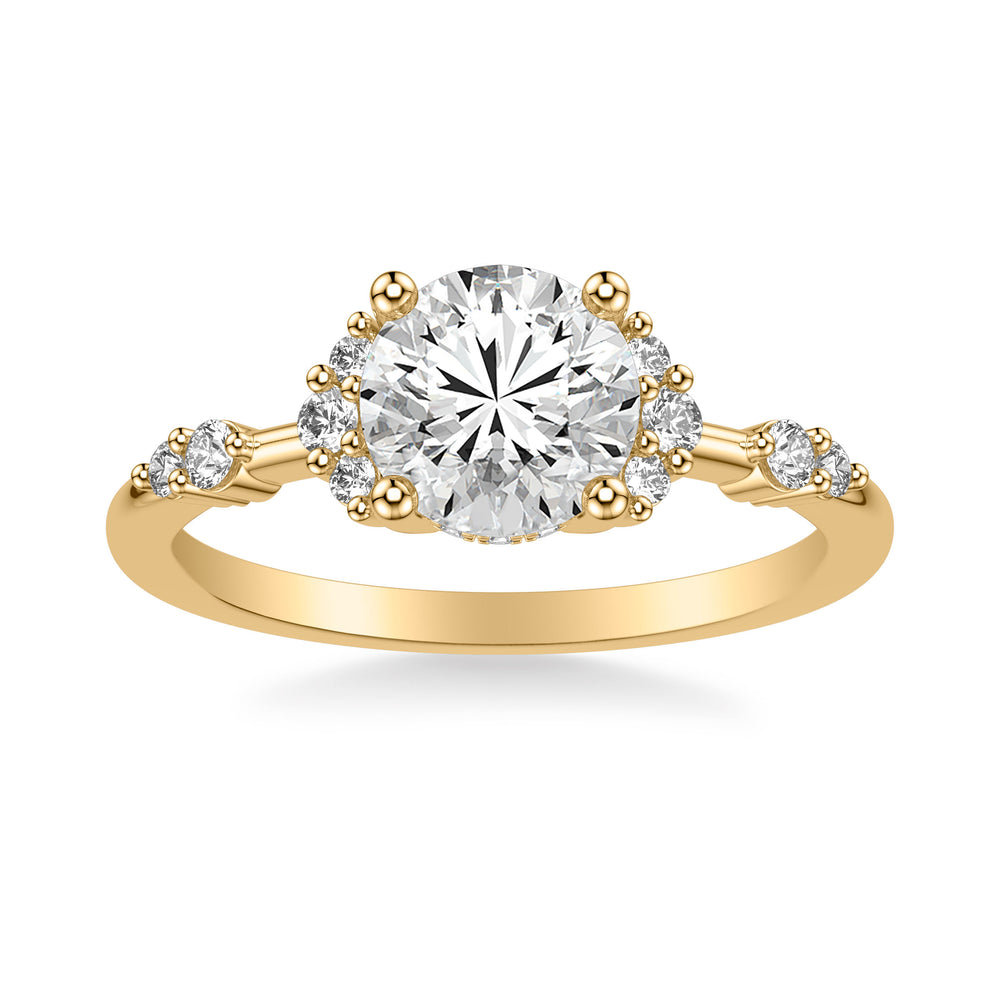 Contemporary Hidden Halo Engagement Ring with Two Round Diamond Cluster Accented Band