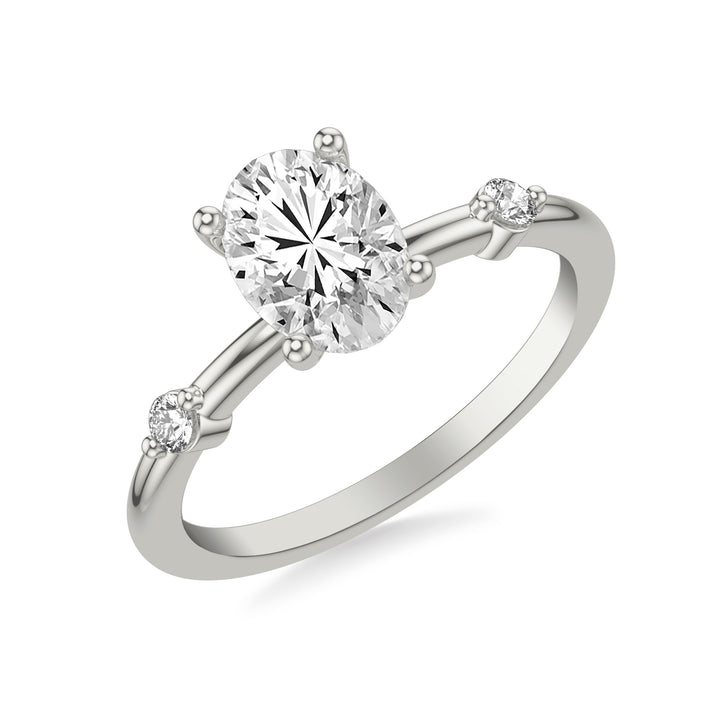 Contemporary Engagement Ring with Single Diamond Station Accented Band.  Center Stone is not included.