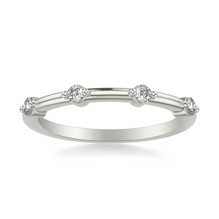 Contemporary Wedding Band with Single Diamond Station Accents