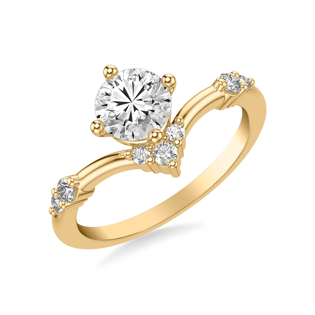 Contemporary V Curved Wedding Band with Cluster Diamond Stations .  Center Stone is not included.