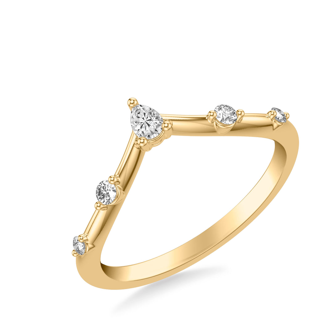 31-12156Y-L.00 - Goldman - Classic V-Shaped Wedding Band with Single Diamond Stations and Petite Pear Diamond Accent