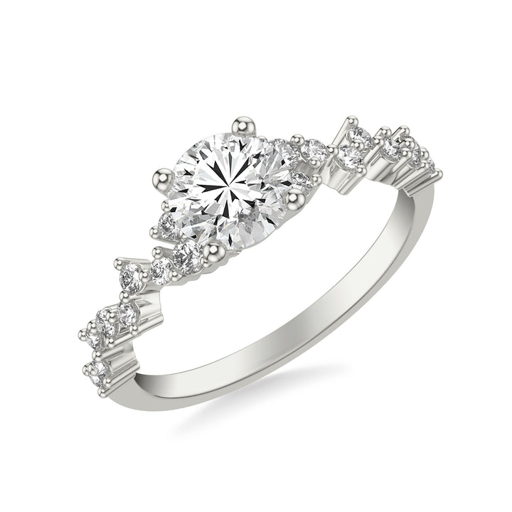 Contemporary Engagement Ring with Scattered Diamond Accented Band.  Center Stone is not included.