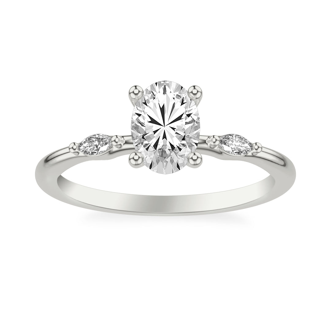 Contemporary Engagement Ring with Marquise Accent Diamonds.  Center Stone is not included.