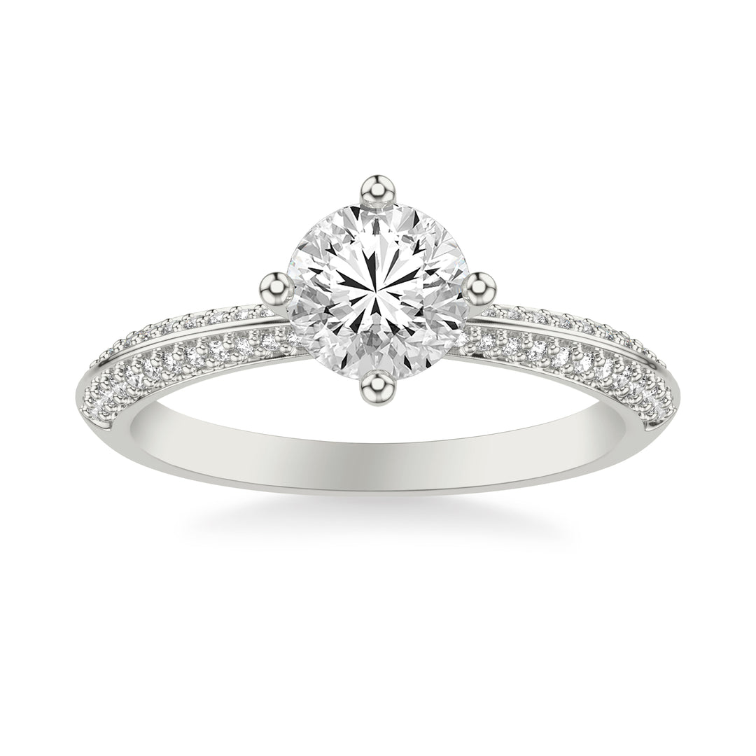 Contemporary Diamond Engagement Ring with a Double Row Diamonds on a Rounded Shank