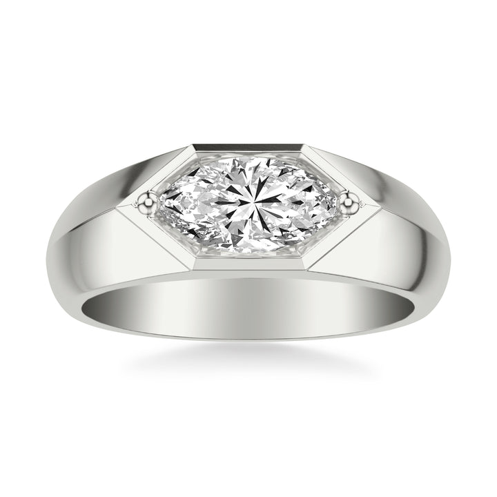 Contemporary East West Oval Engagement Ring with Wide Knife Edge Polish Band .  Center Stone is not included.