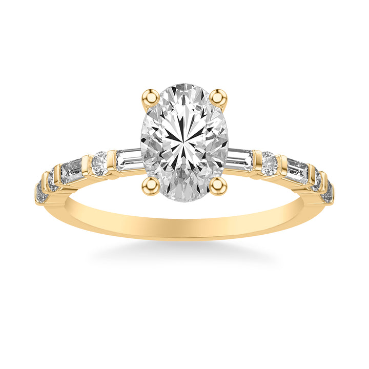 Contemporary Engagement Ring with Alternating Baguette and Round Diamond Shank.  Center Stone is not included.