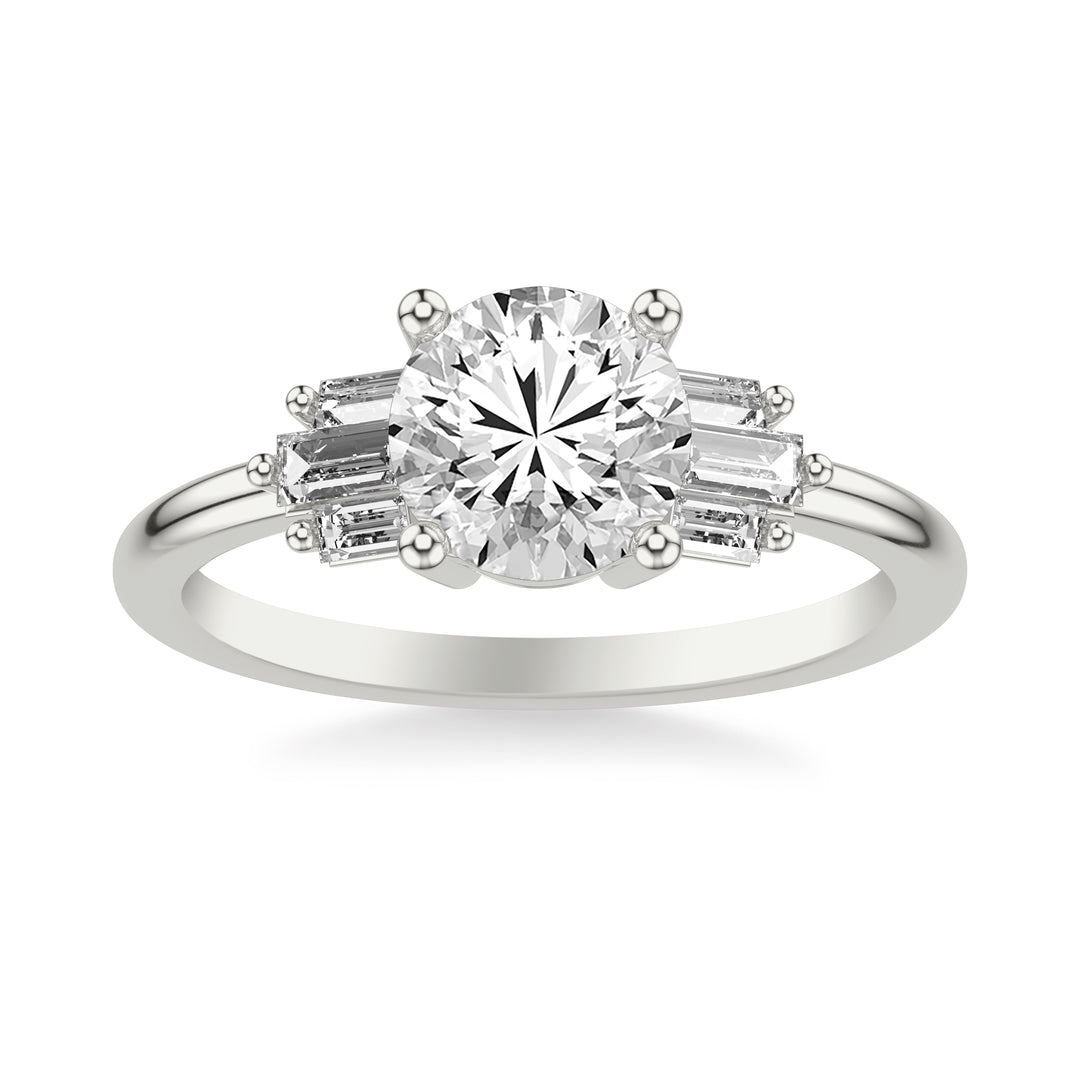 Contemporary Engagement Ring Setting with Diamond Baguettes .  Center Stone is not included.