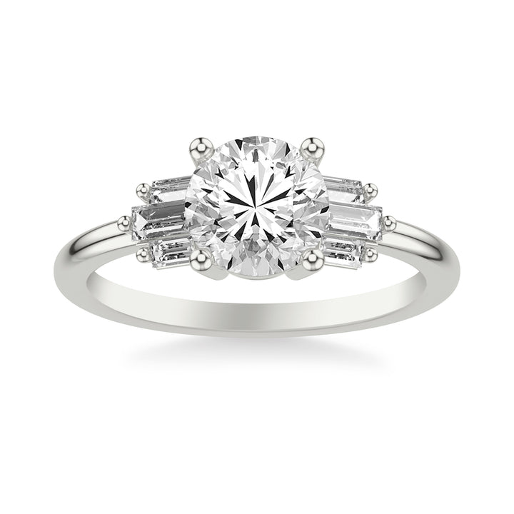 Contemporary Engagement Ring Setting with Diamond Baguettes .  Center Stone is not included.