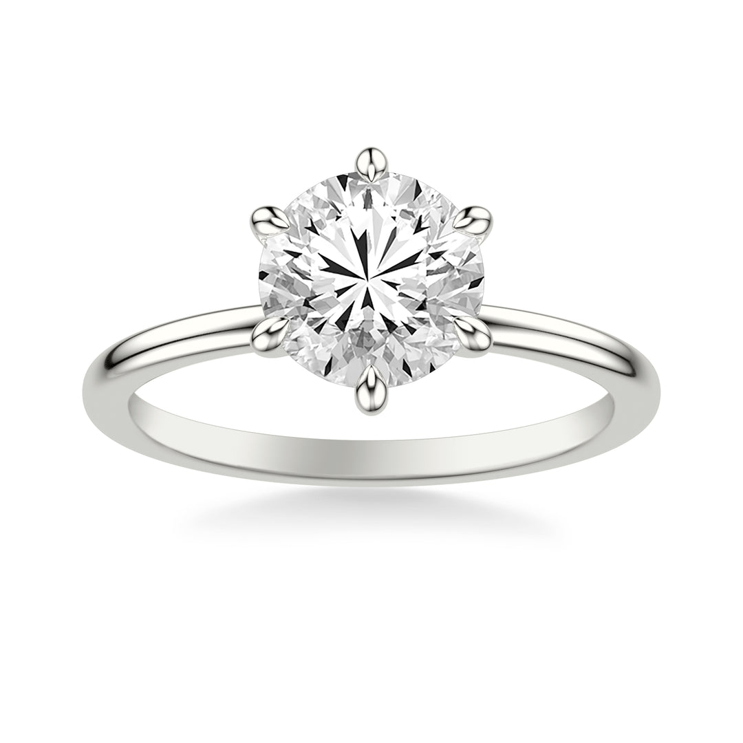 Classic Six Prong Solitaire Engagment Ring with Polished Shank.  Center Stone is not included.