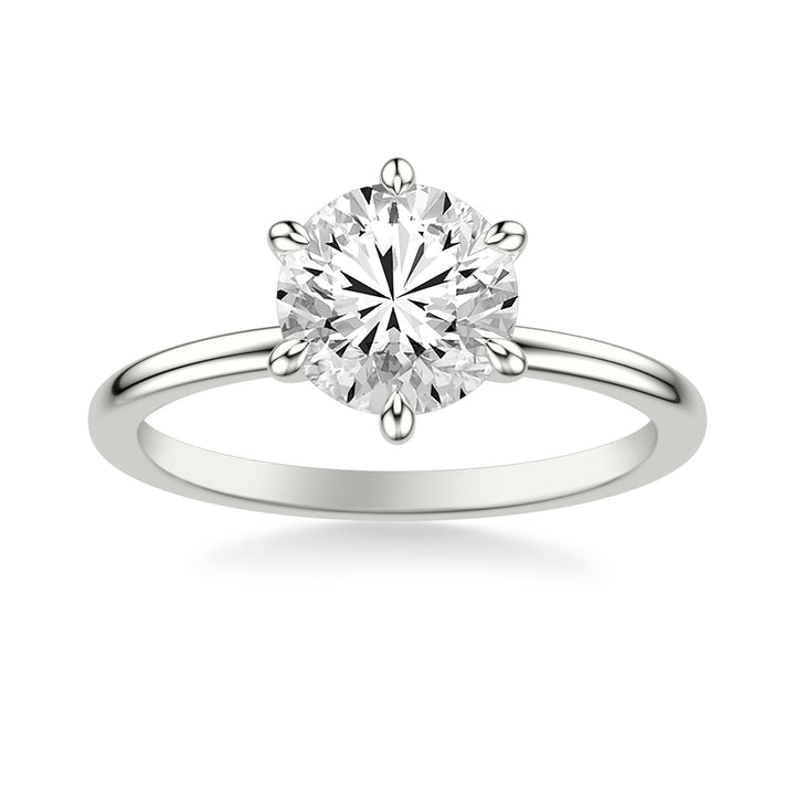 Classic Six Prong Solitaire Engagment Ring with Polished Shank.  Center Stone is not included.