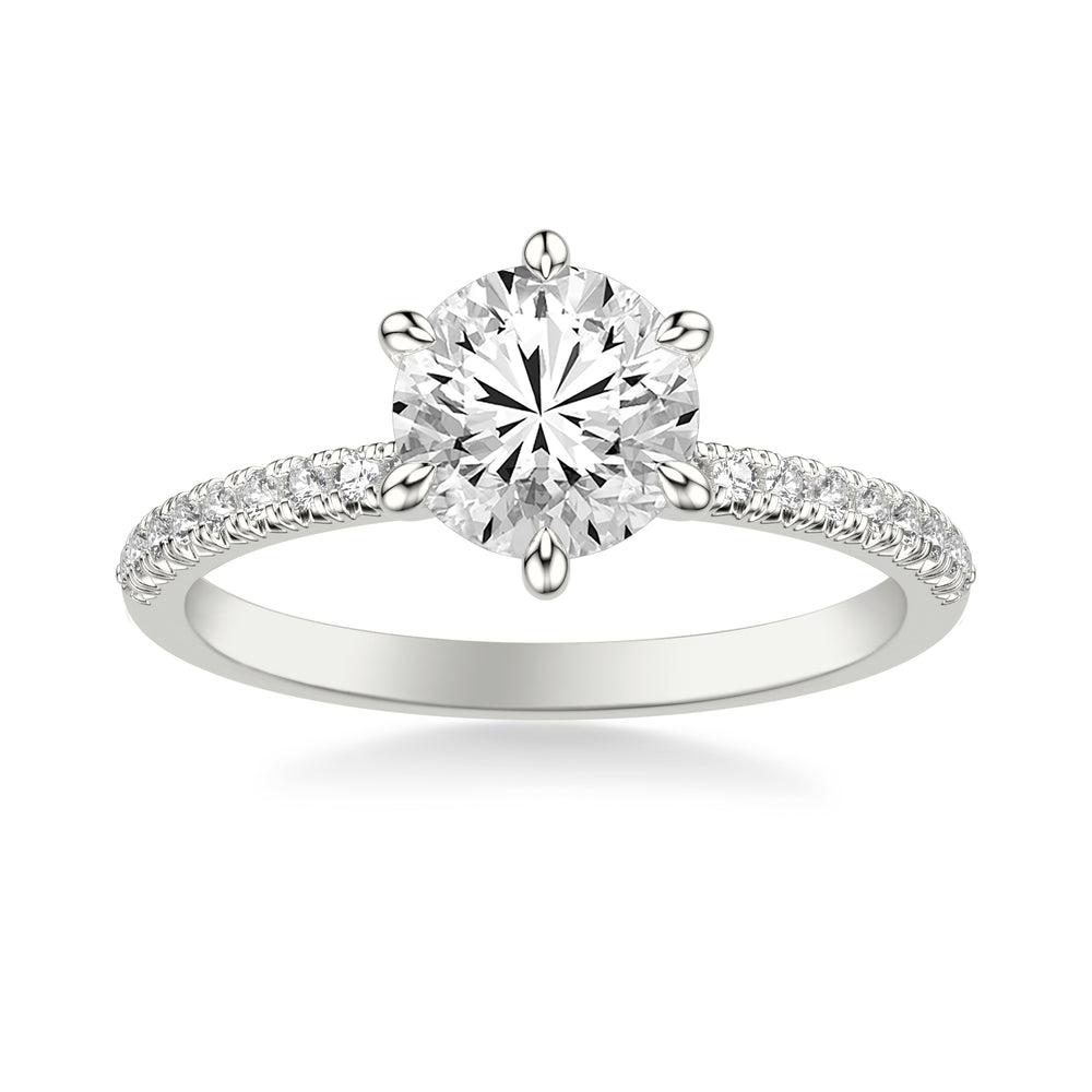 Classic Six Prong Engagement Ring with Diamond Collar and Diamond Shank