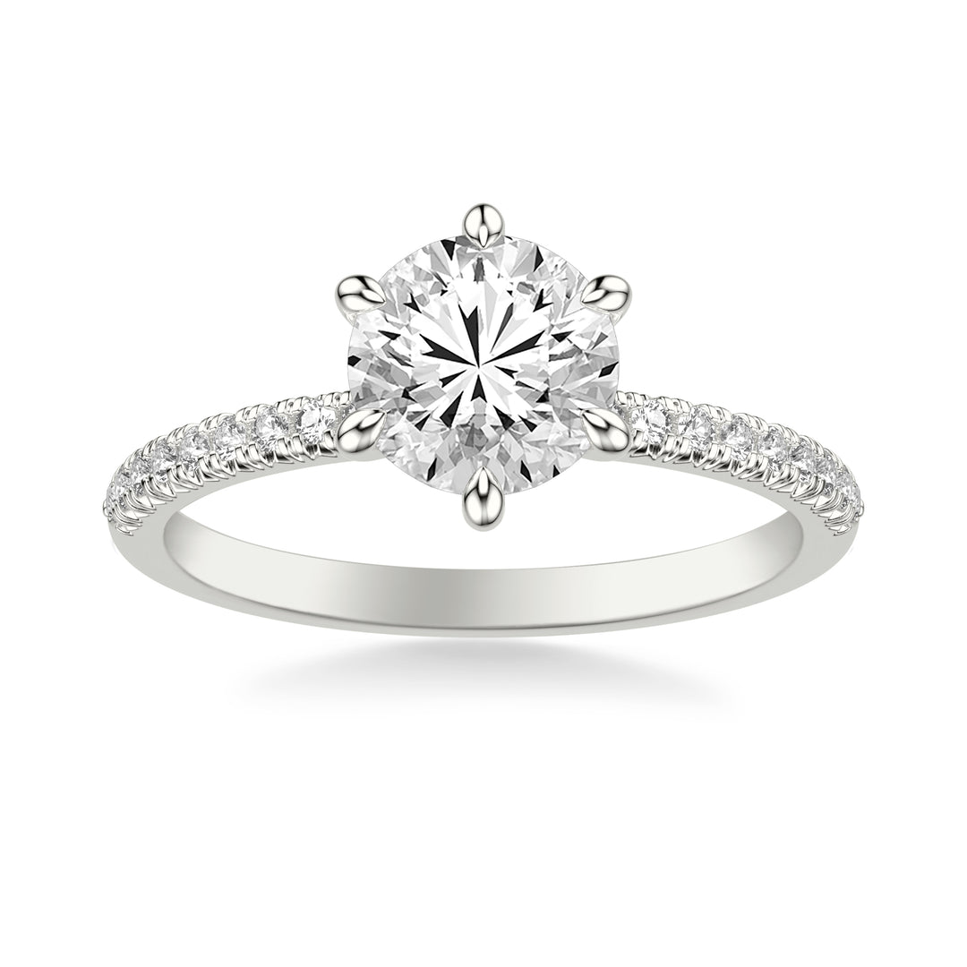 Classic Six Prong Engagement Ring with Diamond Collar and Diamond Shank