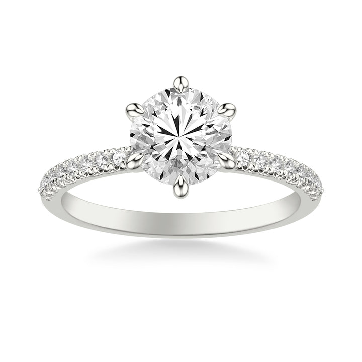 Classic Six Prong Engagement Ring with Diamond Collar and Diamond Shank