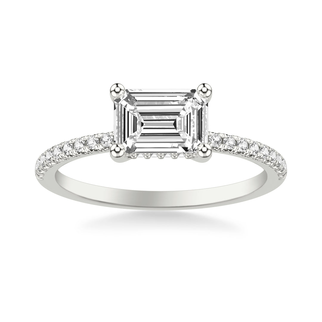 Classic East West Setting Engagement Ring and Hidden Diamond Halo with Diamond Shank