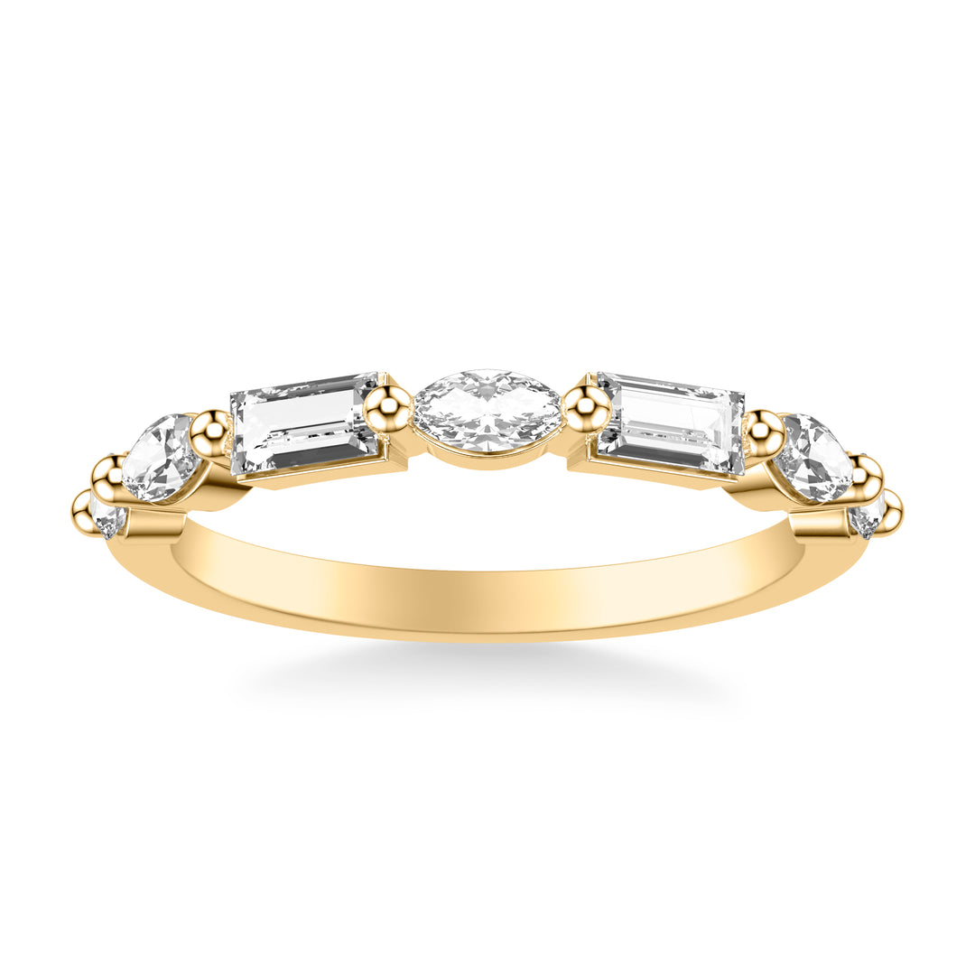 Contemporary Wedding Band with Mixed Fancy Baguette and Marquise and Round Diamonds
