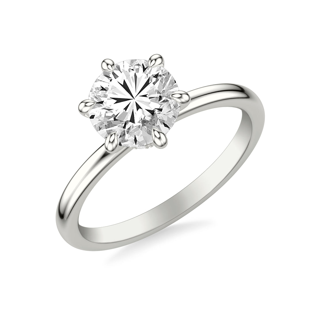 Classic Six Prong Solitaire Engagement Ring and Diamond Collar with Polished Shank