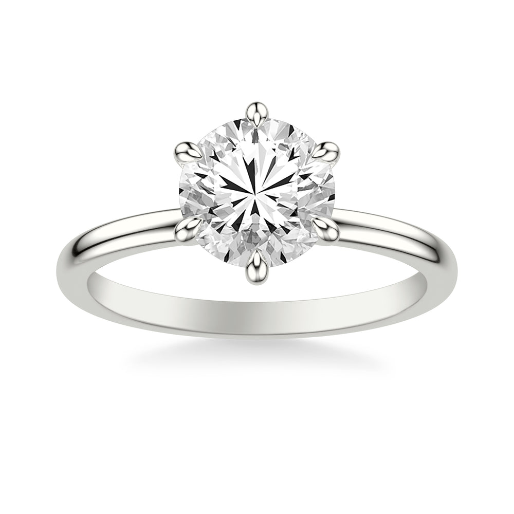 Classic Six Prong Solitaire Engagement Ring and Diamond Collar with Polished Shank