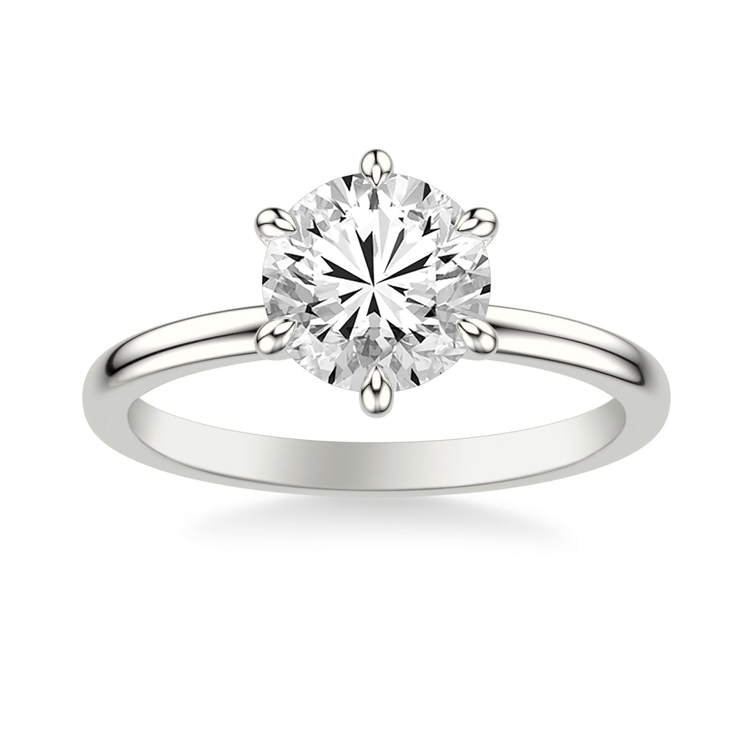 Classic Six Prong Solitaire Engagement Ring and Diamond Collar with Polished Shank.  Center Stone is not included.