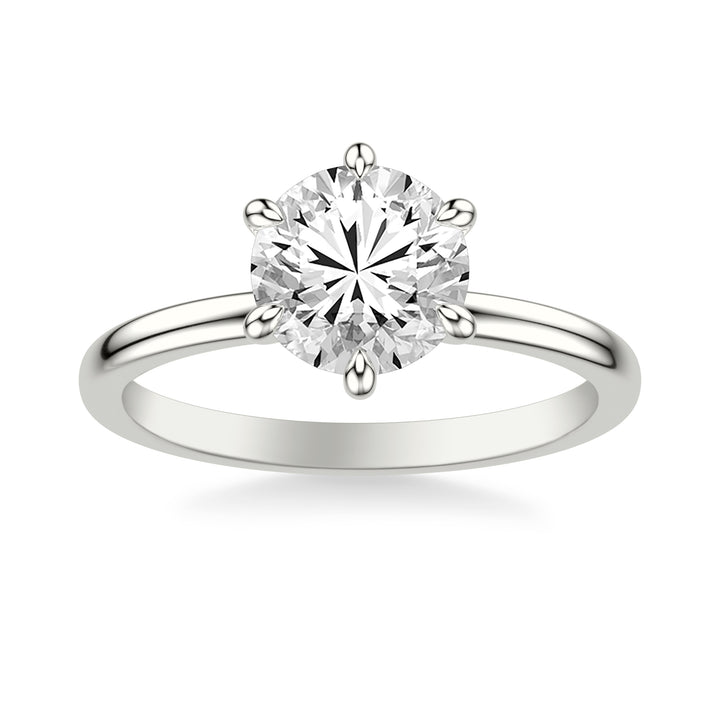 Classic Six Prong Solitaire Engagement Ring and Diamond Collar with Polished Shank.  Center Stone is not included.