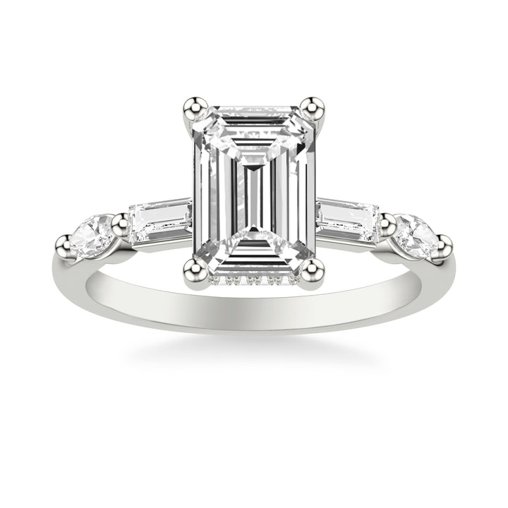 Contemporary Engagement Ring with Hidden Diamond Halo and Mixed Fancy Baguette and Marquise Diamond Shank.  Center Stone is not included.