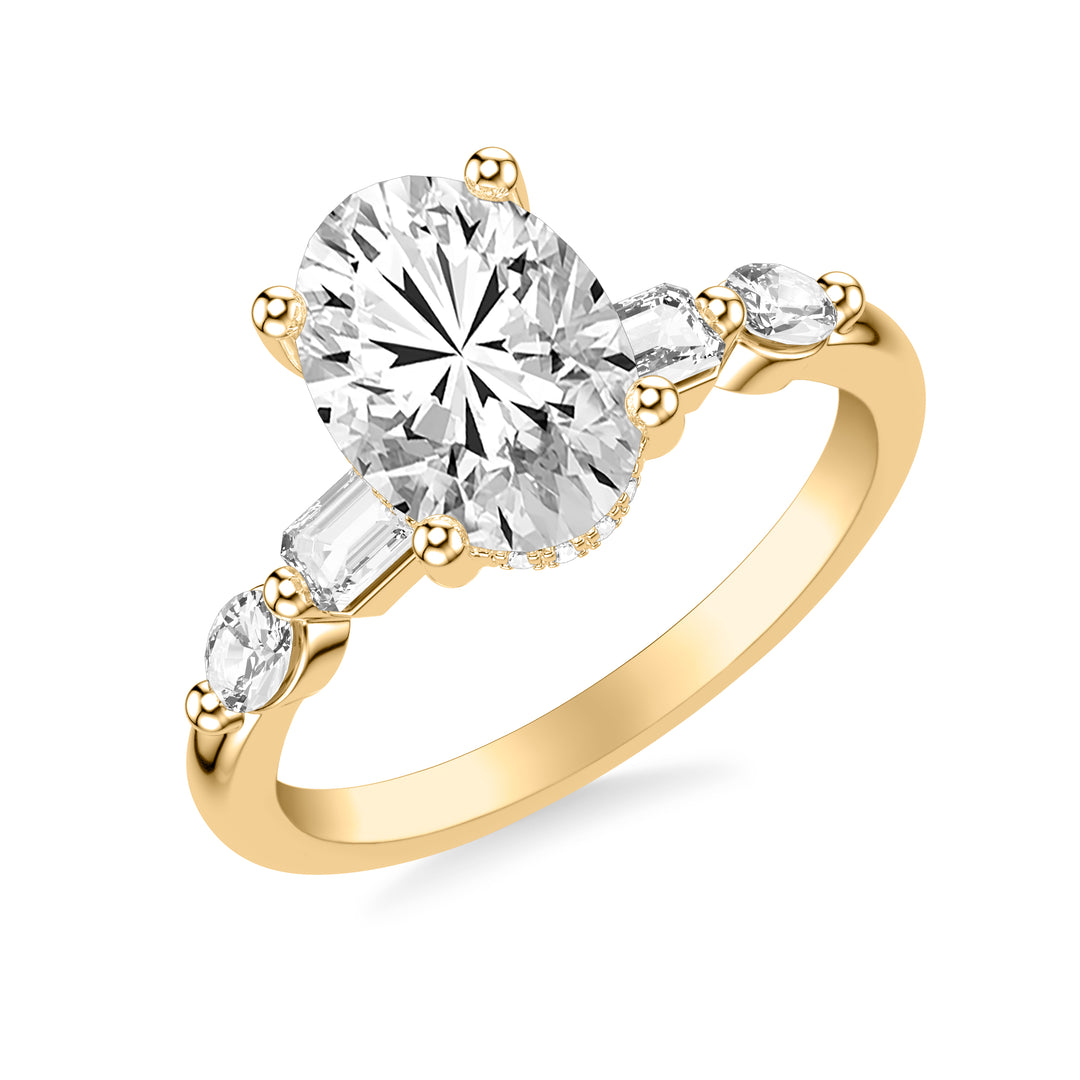 31-12237IVY-E.00 - Goldman - Contemporary Engagement Ring with Hidden Diamond Halo and Mixed Fancy Emerald and Oval Diamond Shank