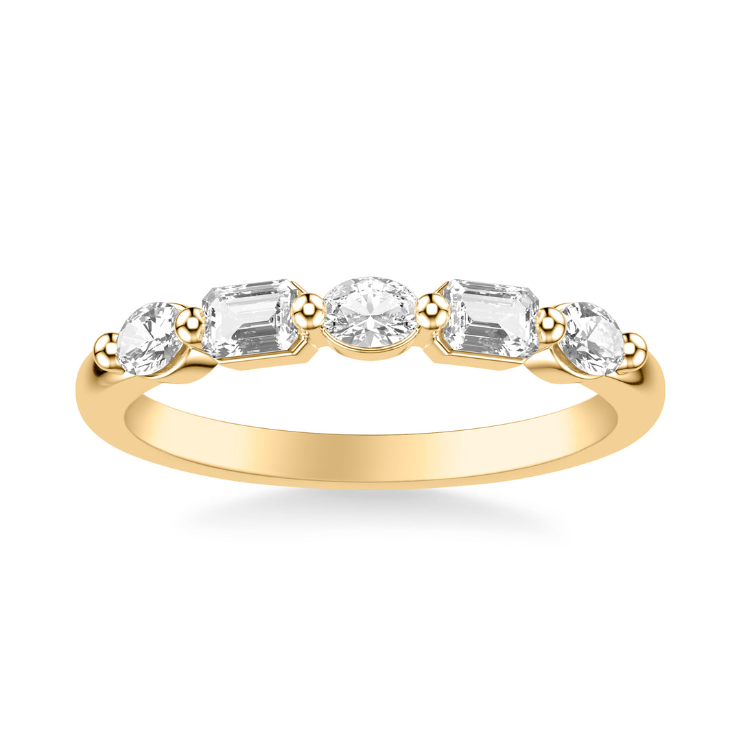 Contemporary Wedding Band with Mixed Fancy Emerald and Oval Diamonds