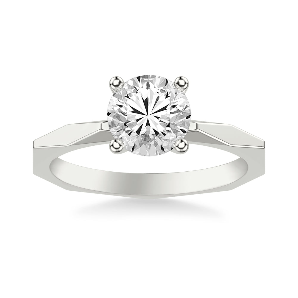 Contemporary Solitaire Engagement Ring with Geometric Faceted Shank