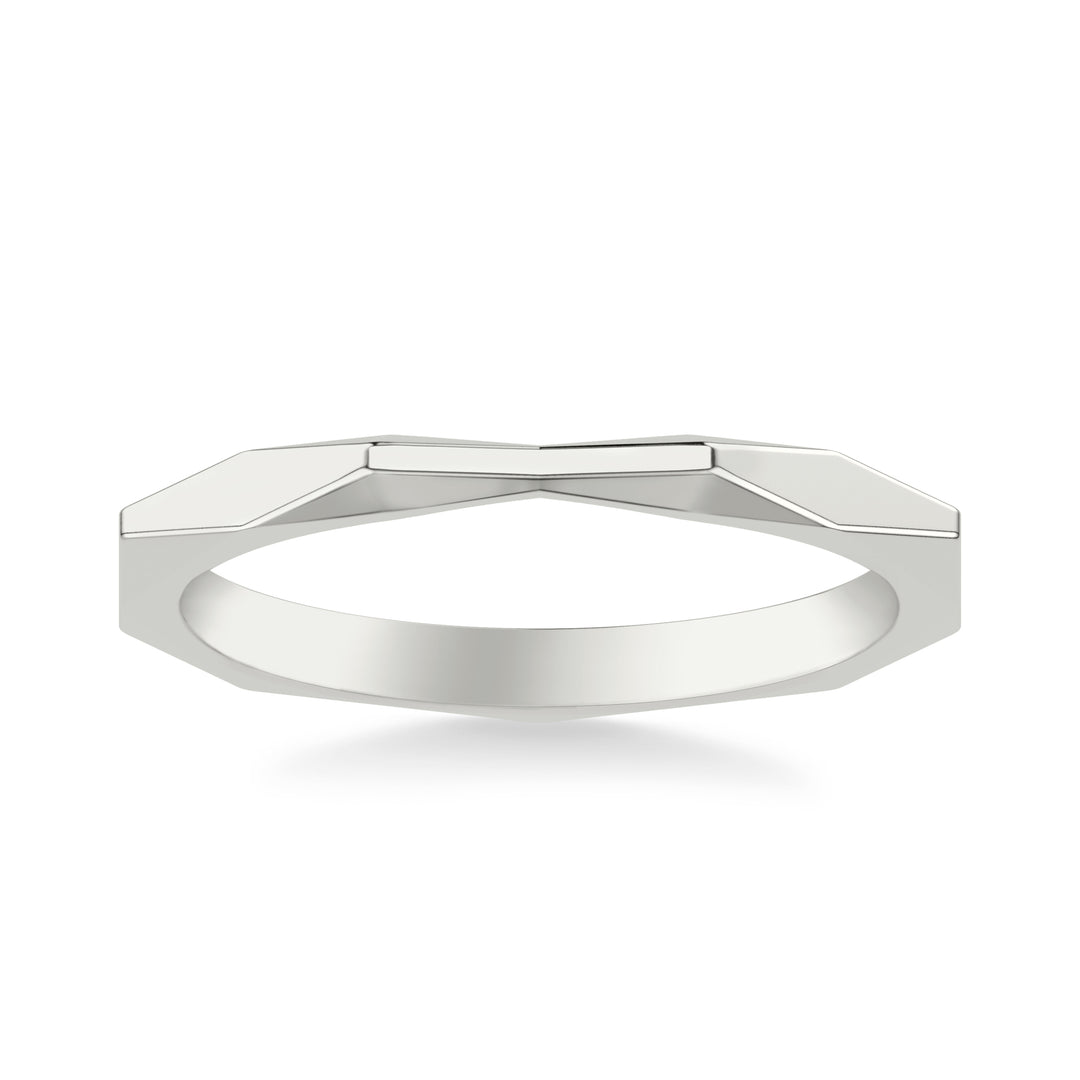 Contemporary Wedding Band with Geometric Faceted Band