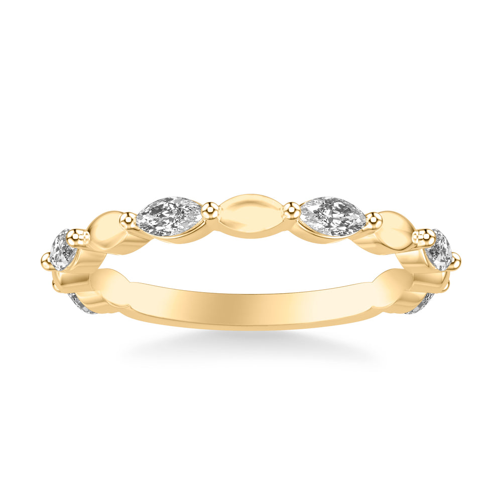 Contemporary Wedding Band with Alternating Marquise Diamond with Organic Marquise Shaped Bead Band