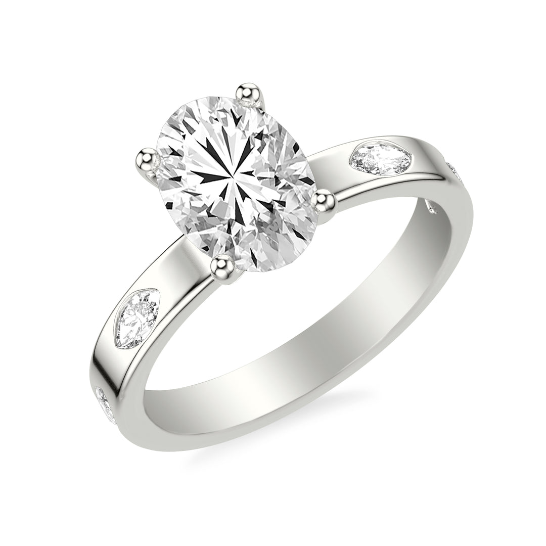 Contemporary Wide Band Engagement Ring with Bezel Set Distance Marquise Diamond Polished Shank