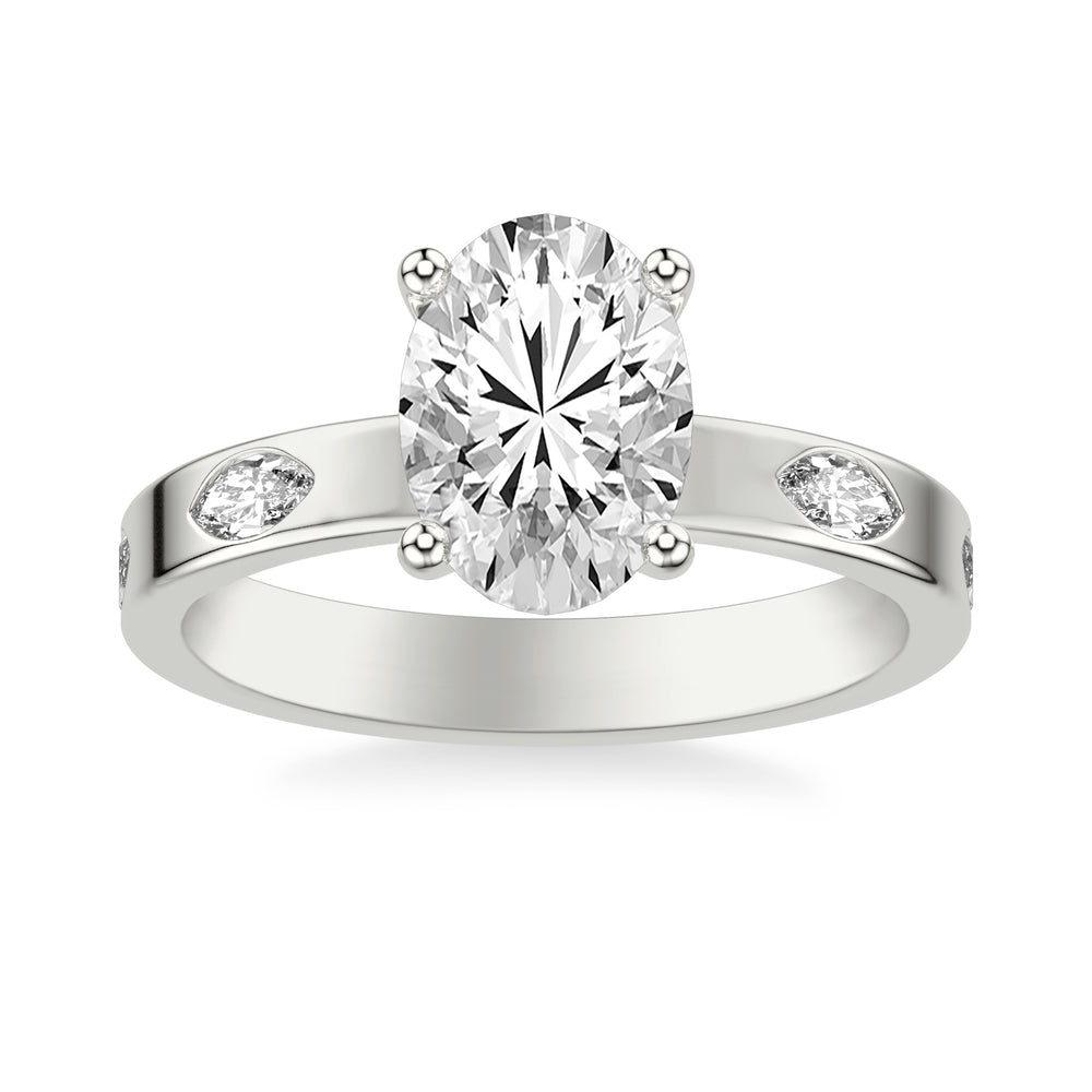 Contemporary Wide Band Engagement Ring with Bezel Set Distance Marquise Diamond Polished Shank