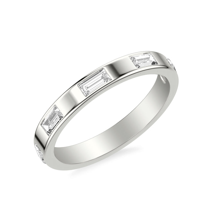 Contemporary Wide Wedding Band with Bezel Set Distance Baguette East/West Diamond Polished Band