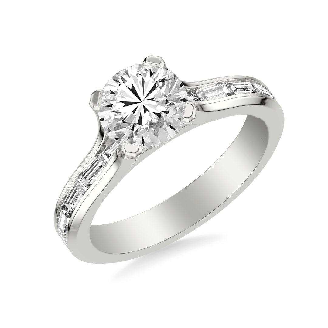 Contemporary Beveled Engagement Ring with Continuous Channel Set East/West Baguette Diamond Shank