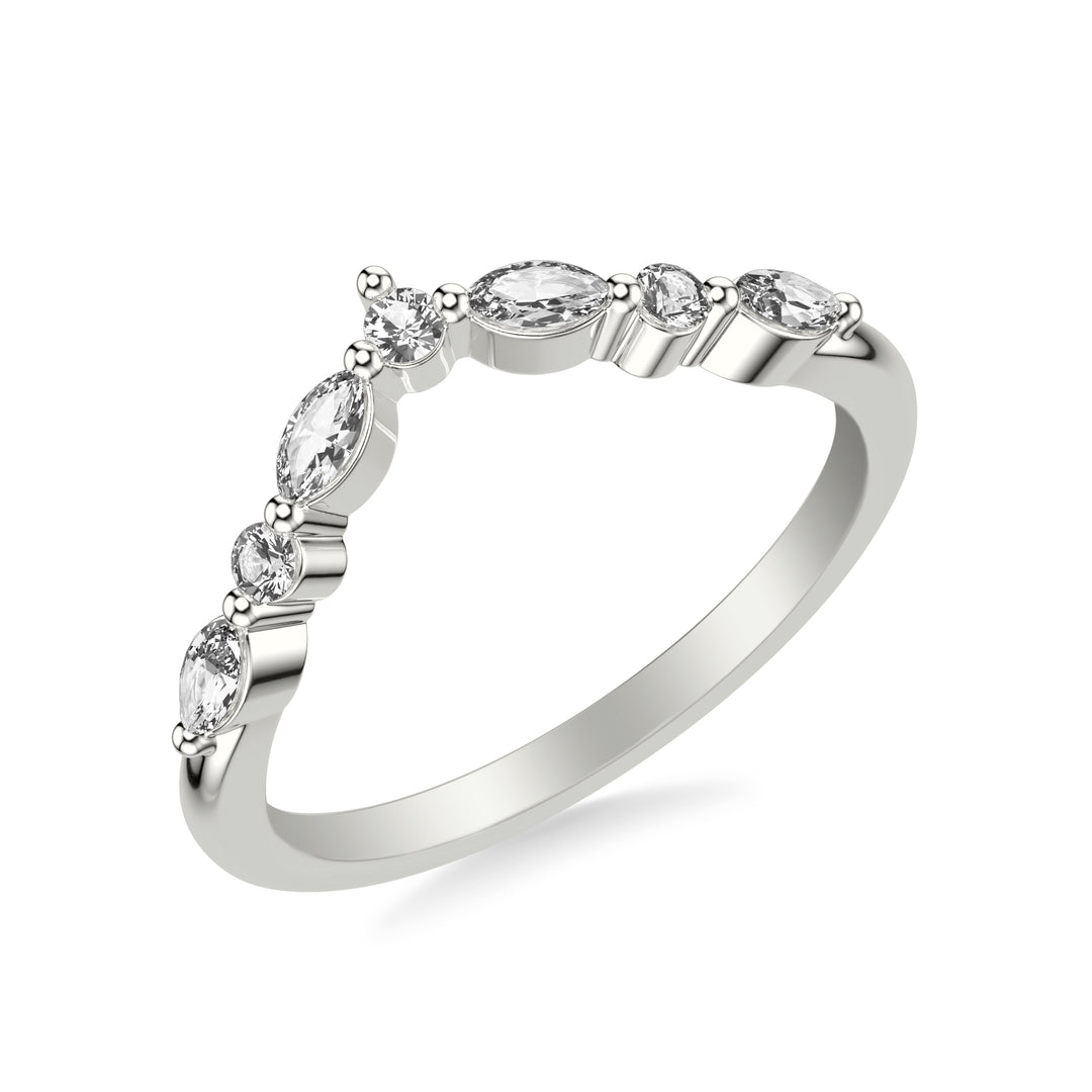 Contemporary Curved Wedding Band with Round and Marquise Diamonds