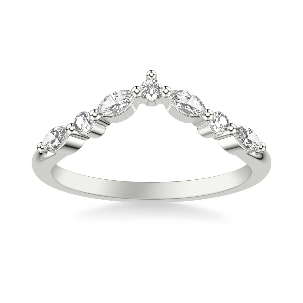 Contemporary Curved Wedding Band with Round and Marquise Diamonds