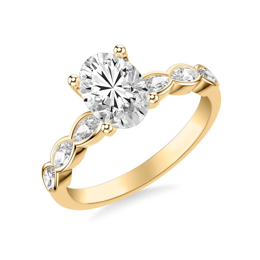 Contemporary Engagement Ring with East-West Bezel Set Marquise Diamond Scalloped Shank