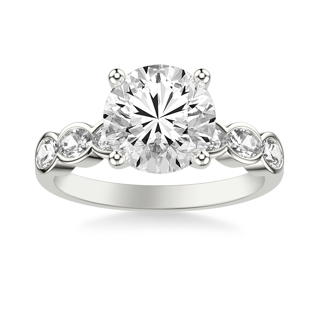 Contemporary Engagement Ring with East-West Bezel Set Oval Diamond Scalloped Shank.  Center Stone is not included.
