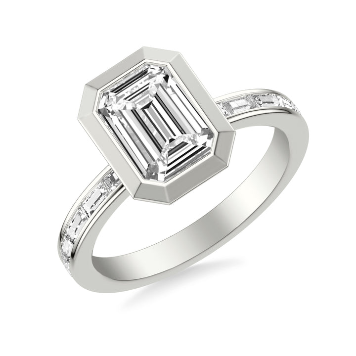 Contemporary Bezel Set Engagement Ring with Channel Set Baguette Diamond Shank