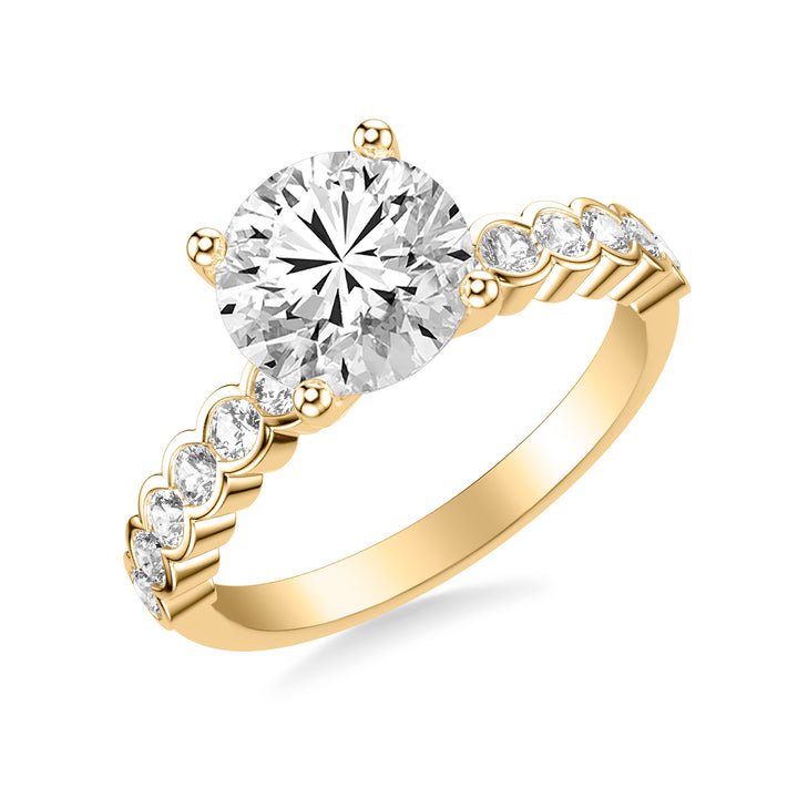 Contemporary Engagement Ring with Bezel Set Round Diamond Scalloped Shank.  Center Stone is not included.