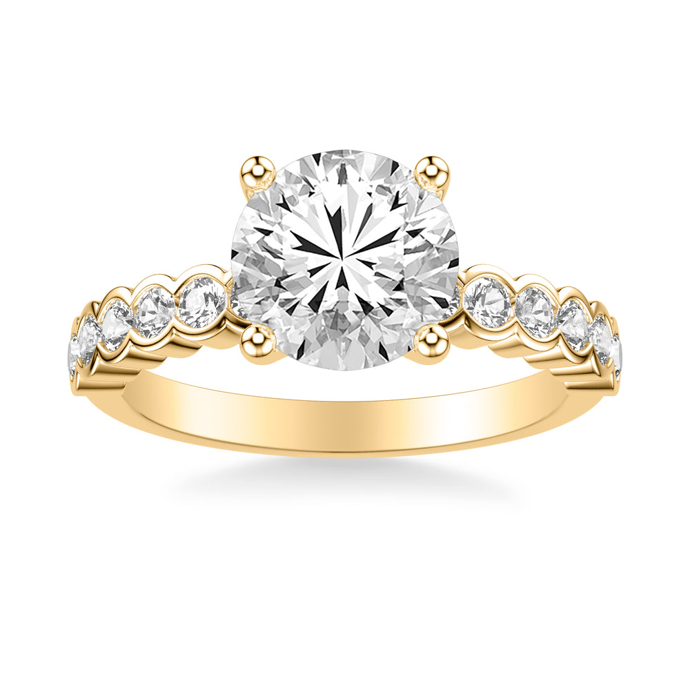 Contemporary Engagement Ring with Bezel Set Round Diamond Scalloped Shank