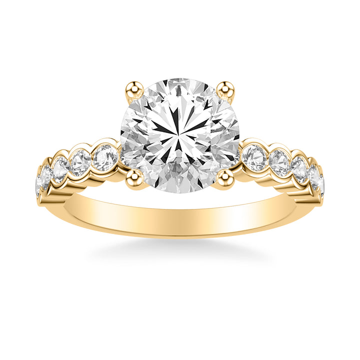 Contemporary Engagement Ring with Bezel Set Round Diamond Scalloped Shank.  Center Stone is not included.