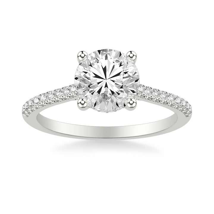 Classic Cathedral Setting Engagement Ring with Hidden Halo and Diamond Bridge with Diamond Shank